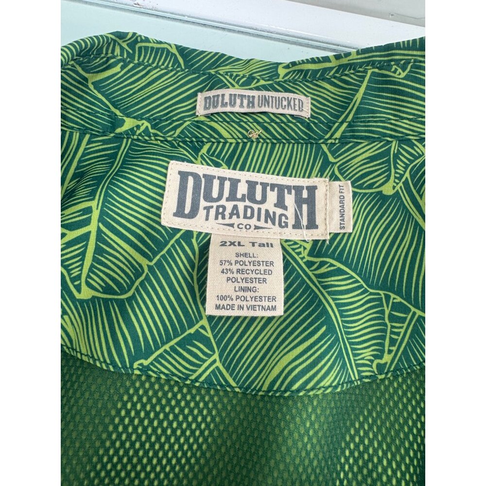 Duluth Trading Fishing Hawaiian Shirt XLT XL Tall Vented Short Sleeve Green - Picture 4 of 7